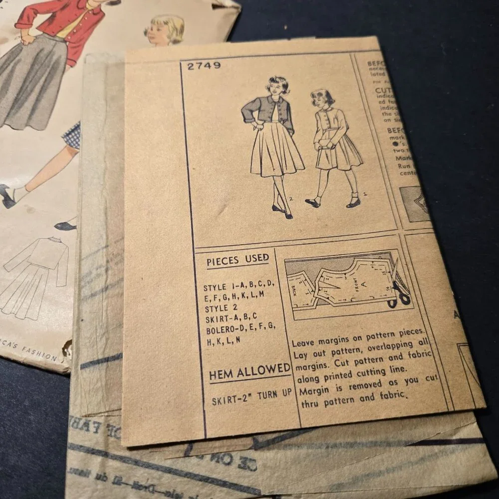 Simplicity 2749 sewing pattern Girls bolero skirt Size 10 vintage 40s CUT